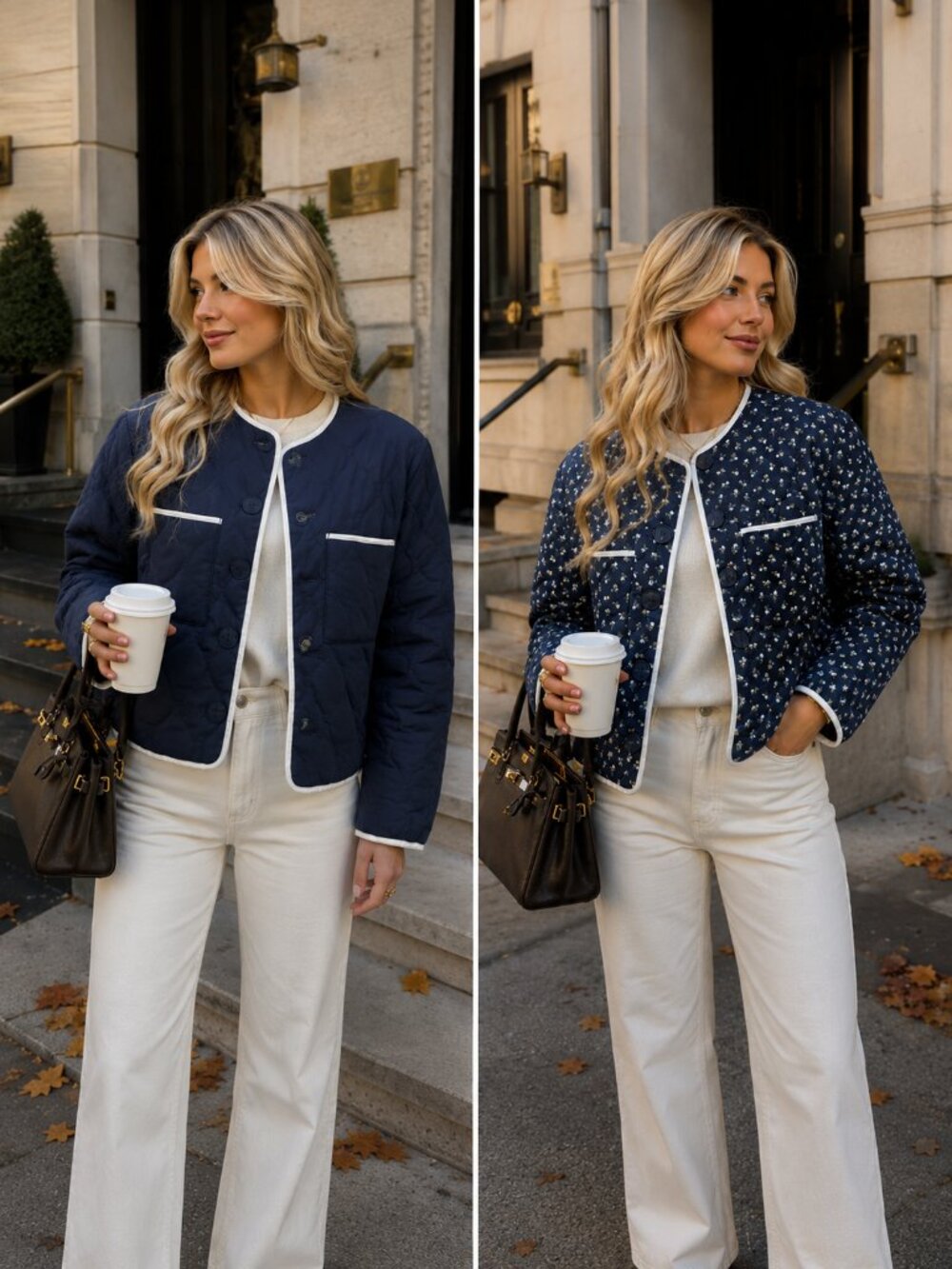 NWT JOIE Reversible Quilted Jacket Navy Floral Old Money Preppy Fall Chic S